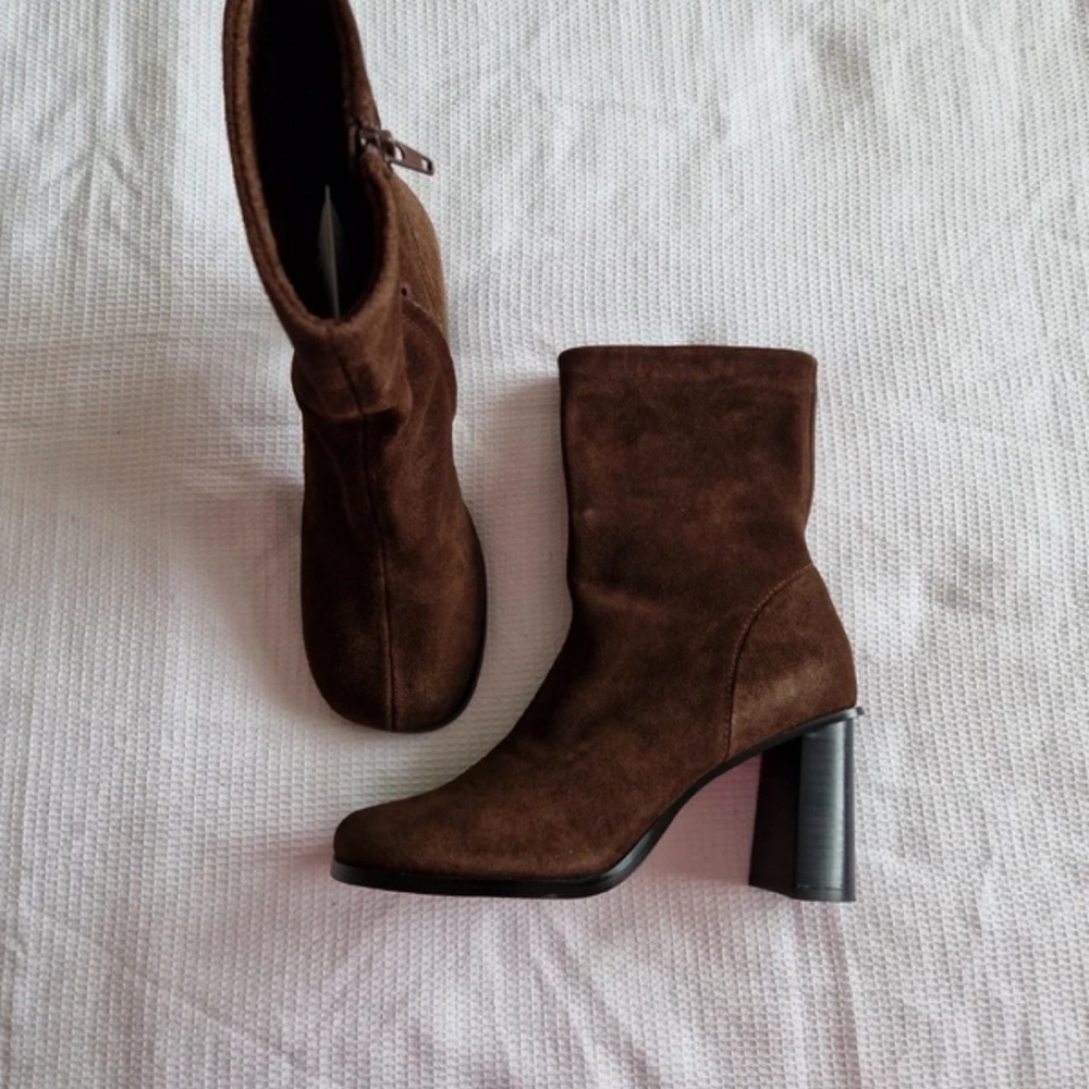 Topshop Chocolate Suede Heeled Boots